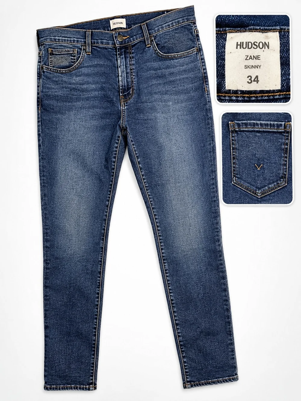 Hudson Zane Skinny Jeans Men's Size 34 Condor Blue Stretch Denim